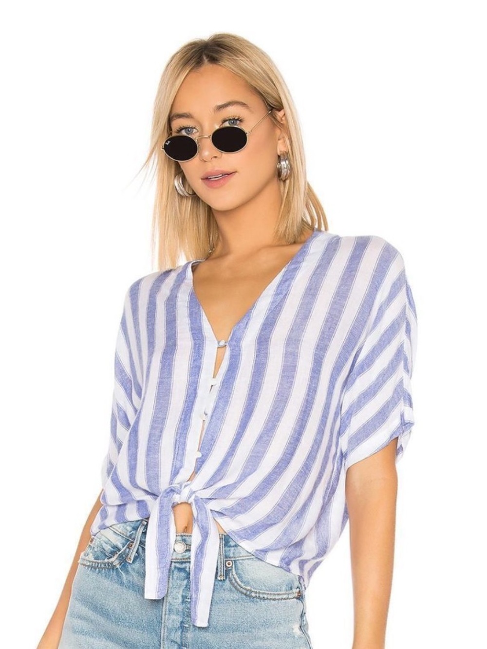 Rails Thea Blue & White Striped Tie-Front Blouse | 4th of July | Size M